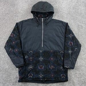 Vintage Burton Snowboards Anorak Fleece Jacket Mens M Aztec Pullover Hooded